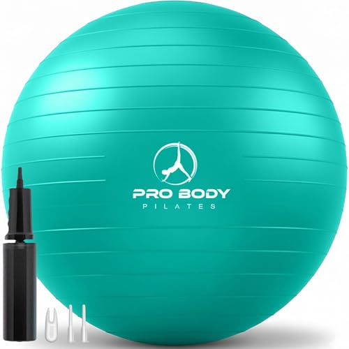 ProBody Pilates Exercise Ball, Multiple Sizes Gym Grade Yoga Ball for Pregnancy, Fitness, Balance, Workout at Home, Office and Physical Therapy (Aqua, 75 cm)