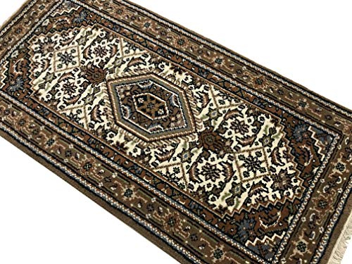 WAWA TEPPICHE Orientteppich Bidjar Handgeknüpft Beige Cream Teppich~ 100% Wolle (70 x 140 cm)