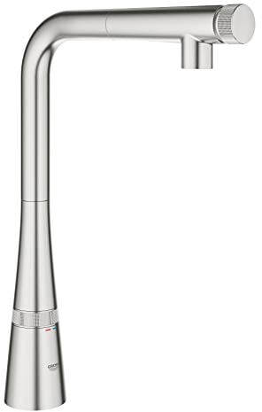GROHE Zedra - Spültischbatterie mit SmartControl (schwenkbarer Rohrauslauf, flexible Anschlussschläuche, herausziehbare Spülbrause mit Laminarstrahl), supersteel, 31593DC2