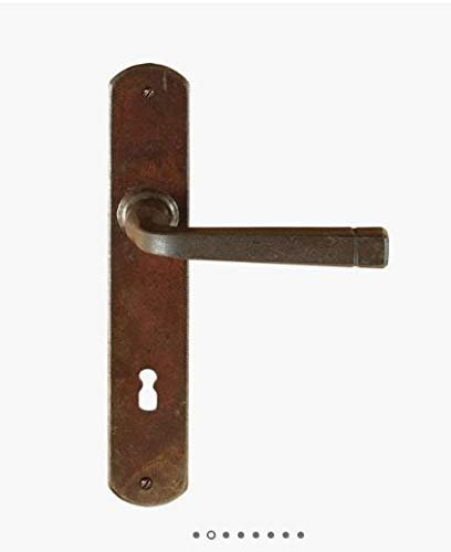 Maniglia in ferro antichizzato MADE IN ITALY colore ruggine con placca foro normale, distanza fori 90mm, per porte interne,quadro maniglia mm.8