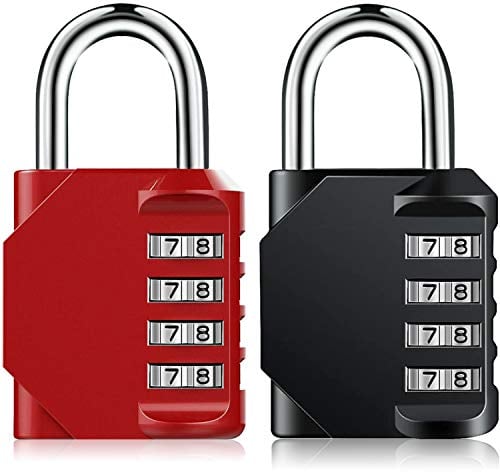 Combination Padlock BeskooHome Locker Lock - [2-Pack] 4 Digit Weatherproof Padlocks, Set Your Own Code, Security Combo Locks for School Gym Locker, Employee Lockers, Sheds (Black & Red)