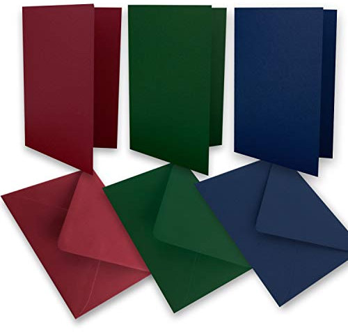 Glüxx-Agent 30 Falt-Karten Sets - DIN A6-160 g/m² - Dunkelrot - Dunkelgrün - Dunkelblau - mit Brief-Umschlägen DIN C6-80 g/m² Nassklebung