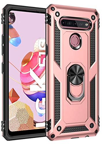 BestST Handyhülle für LG K51S + Displayschutz, Cover für LG K51S hülle, 360 Grad Drehbar Ringhalter Handytasche Case für LG K51S Handy Hüllen,Rosegold
