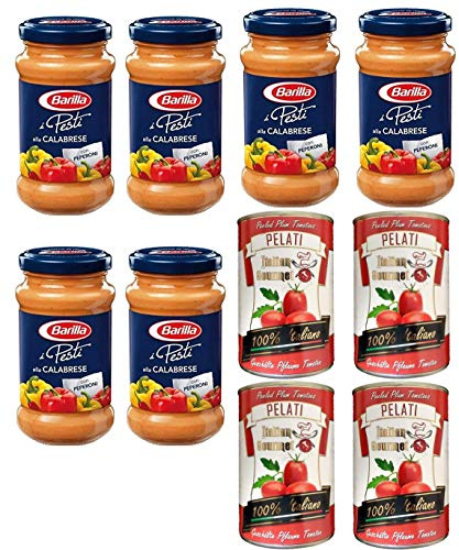 6x Barilla Pesti alla Calabrese pesto mit paprika und ricotta-käse 190g + Italian Gourmet 100% italienische geschälte Tomaten dosen 4x 400g