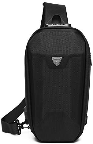 FANDARE Brusttasche Sling Rucksack Casual Daypacks mit USB für Herren Schultertasche Diebstahlsicherung Umhängetasche für Outdoor Sport Wandern Reisen Crossbody Bag Wasserdicht Polyester Schwarz