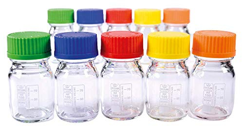 Botella redonda de almacenamiento de medios de 100 ml, paquete de 10, tapa de rosca GL 45 codificada por colores, vidrio de borosilicato, almacenamiento, mezcla, preparación de muestras
