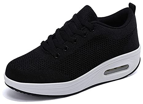 Zapatillas cuña Mujer Deportivas cuña Mujer Zapatos Deporte Gimnasio Zapatillas de Running Ligero Sneakers Cómodos Fitness Zapatos de Trabajo Negro D 38EU