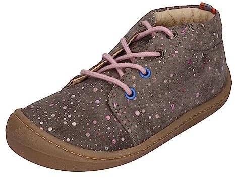 Koel4Kids Bio Lederschuhe, Schnürer in Grau mit Rosa Punkten, schmale Leiste v Ben M001.001 (Numeric_22)