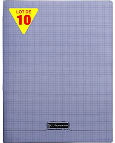 Calligraphe 18387C Un Lot de 10 Cahiers Agrafés Violets (une Marque de Clairefontaine) - 24x32 cm - 96 Pages Petits Carreaux - Papier Blanc 90 g - Couverture Polypro Transparent