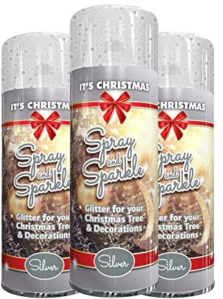 3 x Glitter Christmas Silver Spray Paint 200ml / 1x Pair of Disposable Gloves Decorative Creative Art and Craft by Swiss Signature