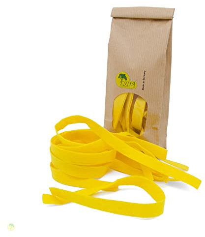 gelbe Nudeln aus Filz in Papiertüte, 3er Set (je 10 Stk. Tagiatelle, Farfalle, Ravioli), Kaufladenzubehör