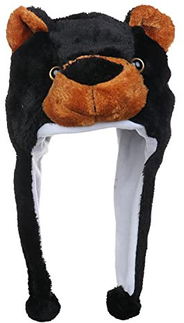 JK Home Mignon Bonnet Animal 3 en 1 Chapeau d'hiver Velours Echarpe Gants Cache Cou Oreilles Ours Noir