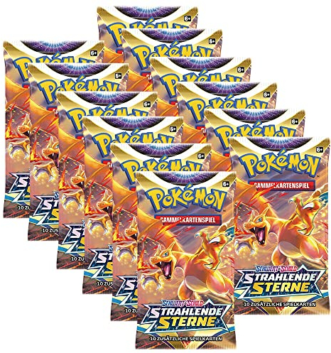 Arkero-G Pokemon 10 Booster Strahlende Sterne Sammelkarten | DEUTSCH | Schwert & Schild Karten Serie 100 Soft Card Sleeves