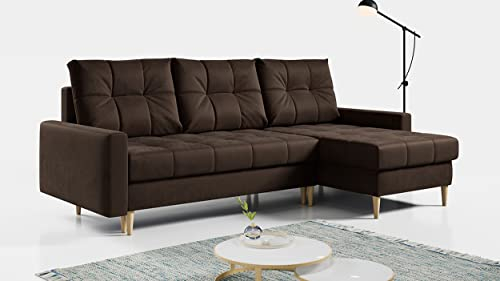 MKS MEBLE Ecksofa - L-Form Sofa mit Schlaffunktion - Wohnlandschaft L Form, Ecksofa mit Schlaffunktion und Bettkasten, Schlafsofa mit Bettkasten, Couch mit Schlaffunktion - Braun Astra