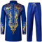 LucMatton Afrikanisches 2-teiliges Herren-Set, langärmelig, Golddruck, Dashiki und Hose, traditioneller Anzug, Königsblau-A, L