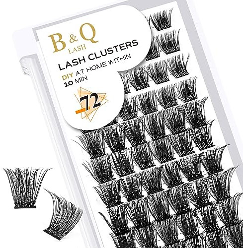 B&Qaugen Cluster Lashes D Curl 14mm 72 Clusters B&Q Lash Clusters Individual Lashes Volume Eyelash Clusters DIY Lash Extensions Soft Wispy Cluster Eyelash Extensions DIY at Home (B19-D-14mm)