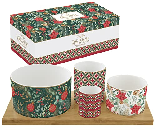 Set Aperitif 4 COUPELLES en Porcelaine sur Plateau Bambou Christmas Joy