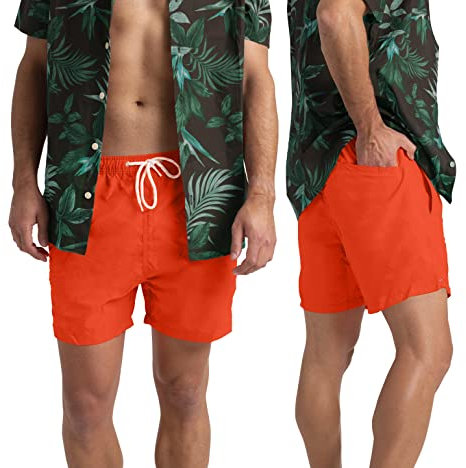 WestAce Mens Swim Trunks Board Shorts 100% Polyester Quick Dry Hot Summer Beach Surfing Pool Essential Holiday Swimwear Orange Blue Swimming Shorts for Men S-XXL (Orange, L)