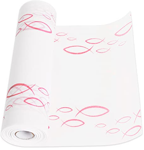 HOECMRHP Tischläufer Fisch aus Vlies (28 cm x 6 m) für Jungen und Mädchen Kommunion Konfirmation Taufe (weiß/Rosa)