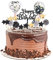 Tortendeko Schwarz Gold 17 Stück, Happy Birthday Kuchendeko, Geburtstag Torte Topper, Sterne Papierfächer Konfetti Ballon Cupcake Topper, Cake Topper für Geburtstag Kuchen Deko Junge Mädchen
