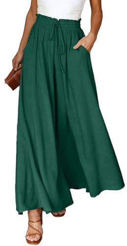 Dokotoo Sommerhose Damen Leicht Palazzo Hose Elegant Sommer High Waist Baggy Leinenhose Freizeithose Baumwolle Leinen Weite Hosen mit Taschen Kordelzug Elastisch Einfarbig Stoffhose S-XXL
