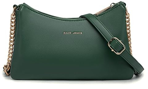 David Jones - Damen Kleine Umhängetasche - Frau Kette Tasche Schultertasche PU Leder Multi Taschen - Handtasche Flache Viele Fächern Crossbody Bag Clutch - Handy Party Abendtasche Mode - Grün