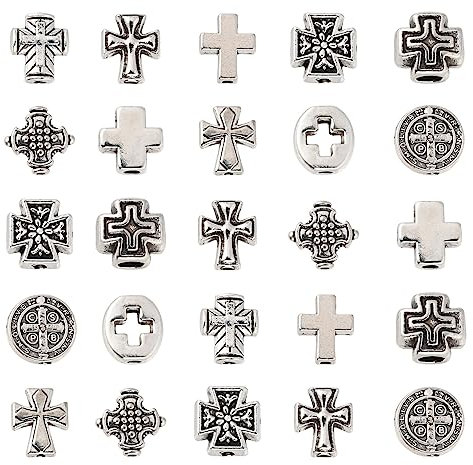 Airssory 100 Stück 10 Stile christliche heilige lose Perlen rligious Kreuz Perlen Abstandhalter für Rosenkranz Halskette Armband katholische Schmuckherstellung