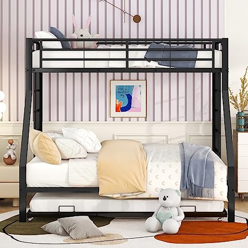 Dolamaní Hochbett für Kinder, Ausziehbares DREI-Etagenbett, 90 (140) x 200 cm Metallbettgestell, DREI-Etagenbett 3 in 1, Doppelseitig mit Leiter, für Jungen und Mädchen Geeignet (Schwarz)