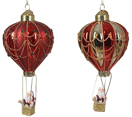 Kaemingk Christbaumschmuck Glas 14cm x 1 Stück Weihnachtsmann im Heißluftballon 14cm - Rot