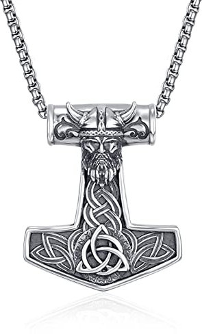 ADMETUS Mjolnir Necklace Sterling Silver Viking Necklace for Men Thors Hammer Pendant Norse Runes Jewellery Odin Pendant Gifts