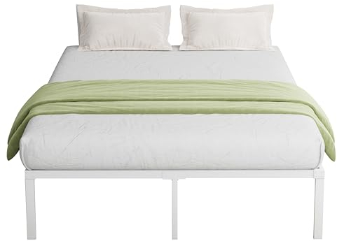 Novilla Bettgestell 135 x 190 cm, Metallbett mit Metall Lattenrosrt, Bettgestelle 30,5cm Höhe, Leichte Monrtaghe und Stauraum unter dem Bett, Weiß