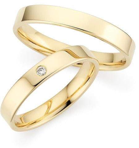 123traumringe Eheringe in 333 Gelbgold I Partnerringe mit Brillant & Etui I Gravierbare Eheringe mit Ringgröße 50-72 mm I Hochwertige Verlobungsringe in 3 mm Breite & 1,3 mm Stärke I P18