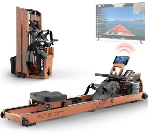JOROTO Wood Rowing Machine for Home Gym,Oak Wood Foldable Rower Machine with Bluetooth, Adjustable Tablet Holder - 330LS Weight Capacity