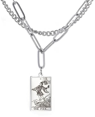 Vintage Tarot-Halskette, Doppellagige Büroklammer-Kette, Major Arcana Tarot-Schmuck, Trendige Tarot-Halsketten Für Frauen, Der Narr, 40 cm + 5 cm
