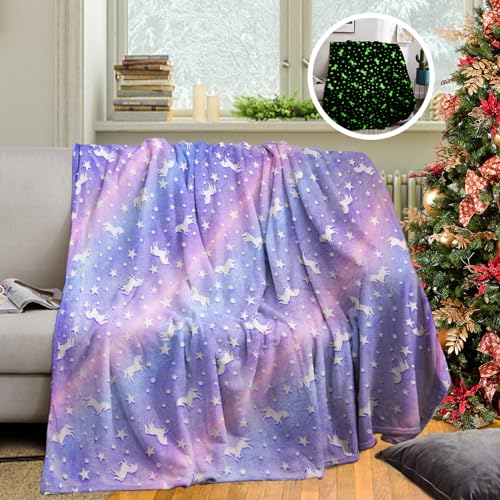 Kuscheldecke Kinder,Einhorn Decke Kuscheldecke Leuchtet im Dunkeln, Einhorn Geschenke für mädchen Super Weiche und Warme Decke (Einhorn-07, 150x200 cm)