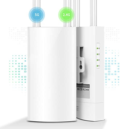 Outdoor Point d'accès WiFi IP66, 1200Mbps Borne WiFi Exterieur avec 2 Port Ethernet Gigabit, Antenne WiFi Longue Portée Double Bande 5GHz+2.4GHz Amplificateur WiFi Extérieur, Support PoE
