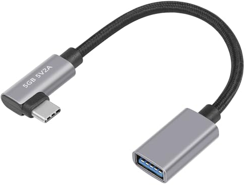 SinLoon Câble USB C vers USB 3.0 5 Gbps USB C mâle vers USB A Femelle câble Adaptateur Coque en Aluminium câble Court de Type C tressé en Nylon avec OTG(USB C Elbow)