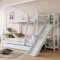 kubeier Kinder Hochbett mit Rutsche und Leiter 90x200cm + 120x200cm Etagenbett mit Lattenrost Hausbett für Jugendliche Hausbett aus Holz Kinderbett Jugendbett mit Zwei Schubladen, Weiß