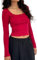 Women's Slim Fit Crop Tops Casual Solid Color Crew Neck Long Sleeve Tight T-Shirt Basic Blouse Tee Tops (WA Lace Red, M)