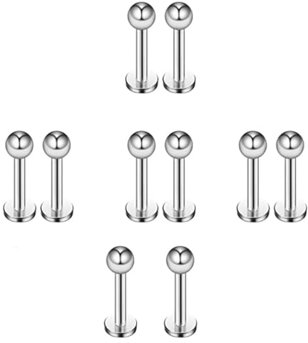 10er Edelstahl Lippenpiercing Stecker mit Kugel Ohr Tragus Helix Piercing Schmuck(Silber)