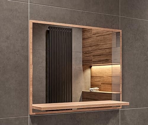 HAJDUK FURNITURE Badspiegel mit Ablage Sonoma - H:50 x B: 60 cm - Bathroom Mirror – Wandspiegel mit Regal – Badezimmerspiegel - Bad Spiegel Hängespiegel Premium