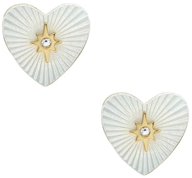 Fossil Damen Ohrringe aus goldfarbenem Edelstahl mit Pfosten-/Bolzenverschluss, Glänzendes Weiß