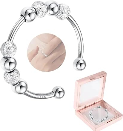 HhBdy Stress Angst Ring Silber Ring Fidget Anxiety Ring Spinner Anxiety Ring Silber 925 Frauen Ringe Stressabbau Ring Angst Ring Skill Ringe Panik Ringverstellbar Anti Stress Ring Anxiety Relief Ring