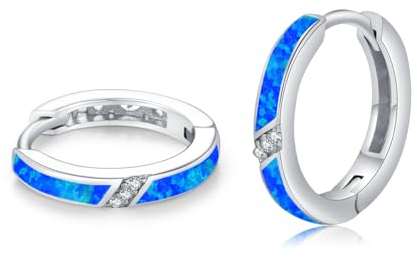 ZIPPICE Creolen Silber 925 Blau Opal Ohrringe 925 Sterling Silber Kleine Ohrringe Creolen Opal Schmuck Geschenke für Damen Frauen Ehefrau Mädchen Mama