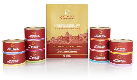 Reine klösterliche Räucherstäbchen zum Räuchern vom Berg Athos mit authentischem traditionellem Rezept, 10 x 100 g (Auswahl von 10 Düften – Golden Collection)