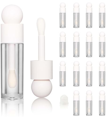 COSIDEA 16 Stück leere 5ml rosa Lipgloss-Tuben mit großem Applikator, große Deo-Fußbürste, Lipgloss-Tube-Behälter für Lip Oil, Weiss/opulenter Garten, único