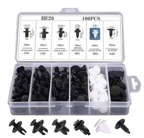 Eastrise Car Fixing Clips,Car Trim Clips,Plastic Fasteners 6 Mm to 10 Mm Hole Sizes,6 Types of Retainer Clips Rivets Mounting Kit for Door,Bumper Panel,Fender Liner(100 PCS)