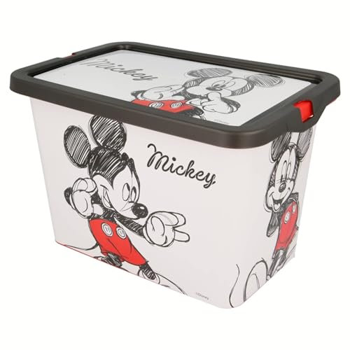 KP Pharma Disney Mickey Mouse Kinder-Spielzeug-Aufbewahrungsboxen mit Klick-Verschluss-Deckel für Spielzeug, Bücher, Decken, Kleidung - Aufbewahrungsbox für Jungen und Mädchen, 7L