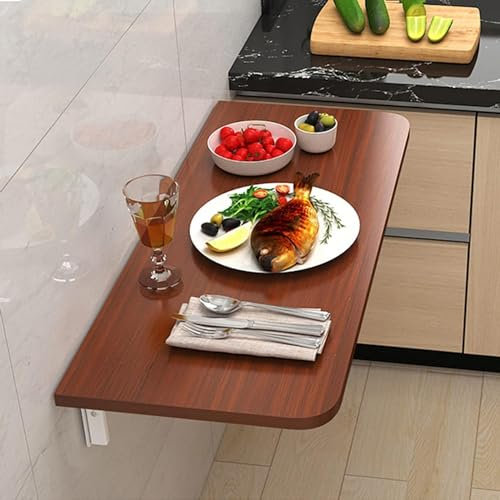 Bureau pliable mural flottant en teck pour petits espaces, table d'étude pour bureau, chambre à coucher, cuisine, bureau d'ordinateur avec design pliable.