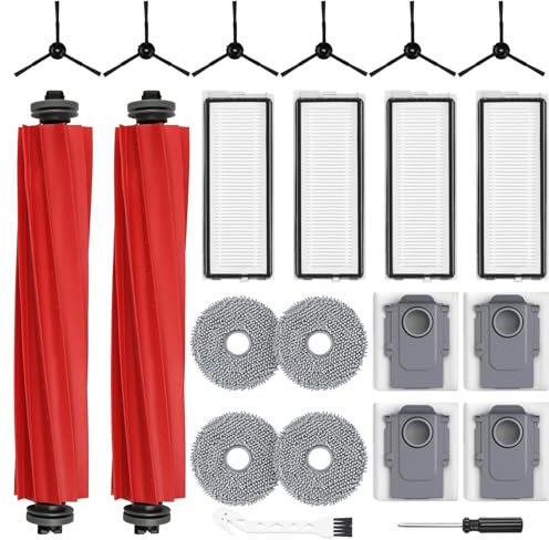 22 Stück Zubehörset für Roborock Qrevo Pro/Qrevo S/Qrevo MaxV Saugroboter, 2 Hauptbürste 4 Staubbeutel 4 Wischtücher 4 Filter 6 Seitenbürsten 1 Reinigungsbürste 1 Schraubendreher Ersatzteile